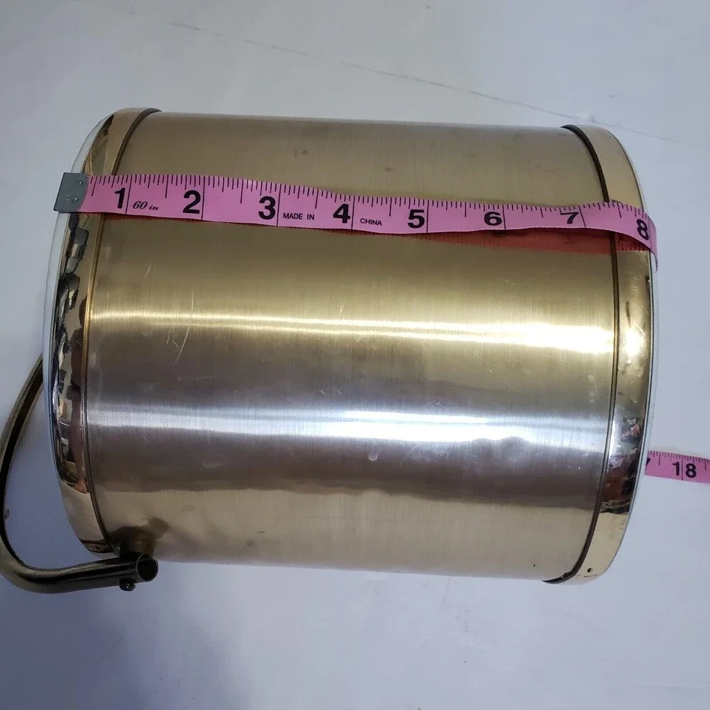 Ice Bucket Gold-toned Handle Acrylic Lid 8 x 8 Inches Round Unbranded Vintage